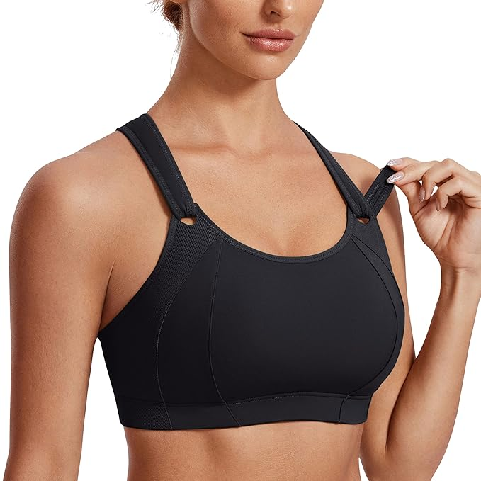 SYROKAN Women's Sports Bra Front Adjustable High Impact Support Padded Wireless Racerback Plus Size Running Bra