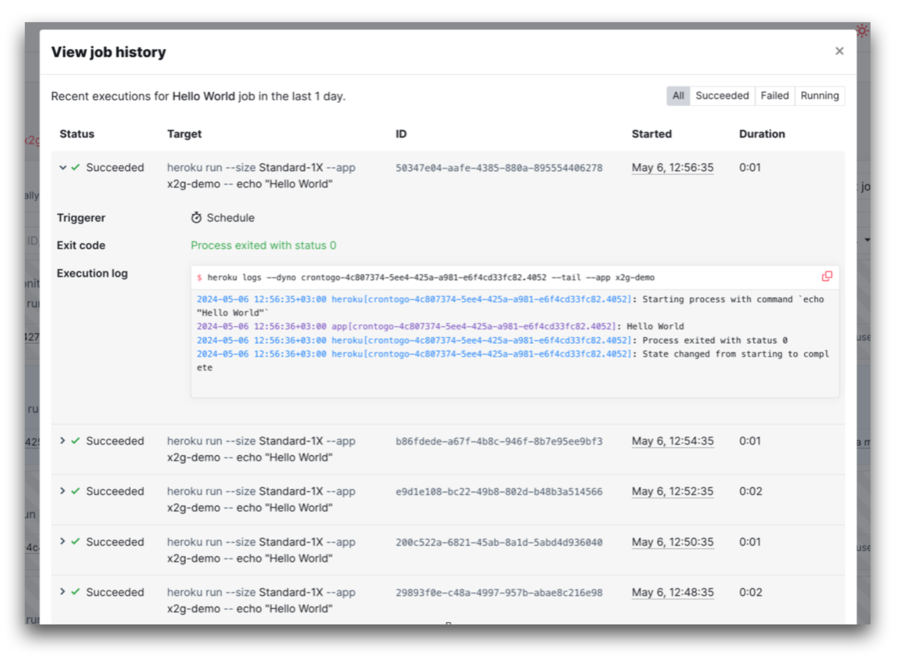 scale application heroku cron to go