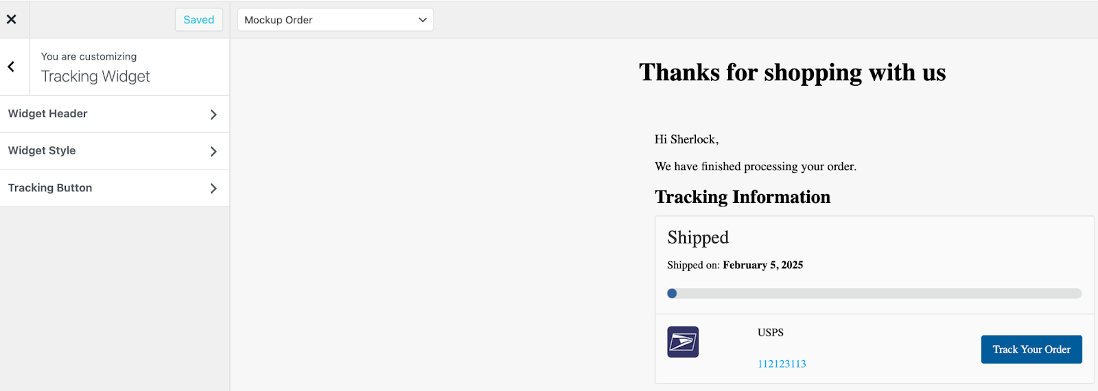 tracking widget to track your order 