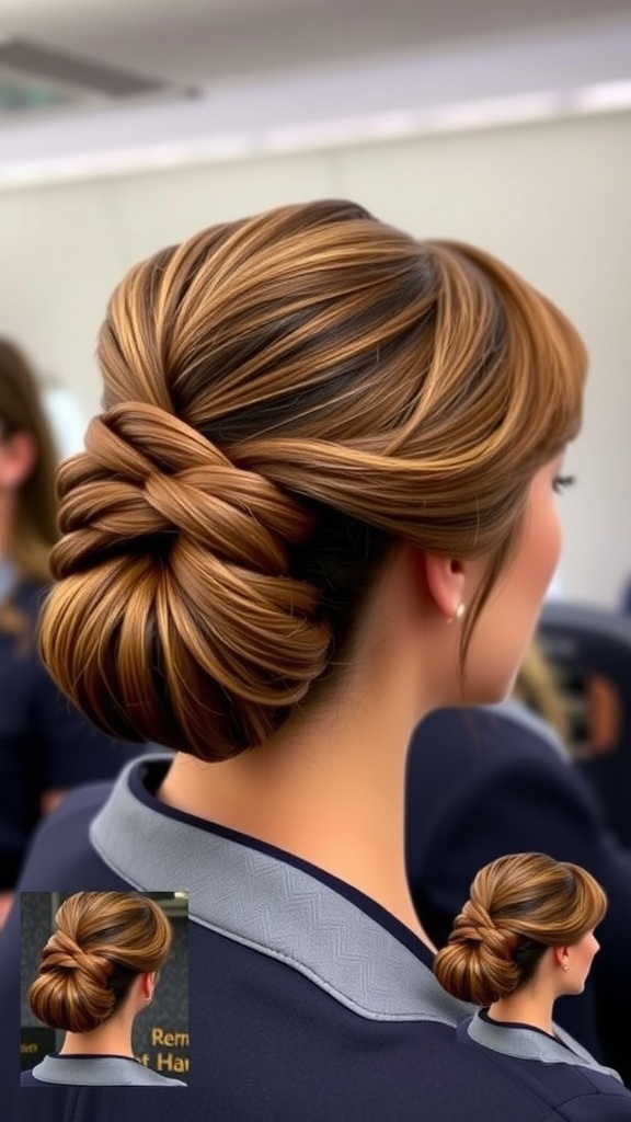A stylish Half-Up, Half-Down Twist hairstyle for cabin crew.