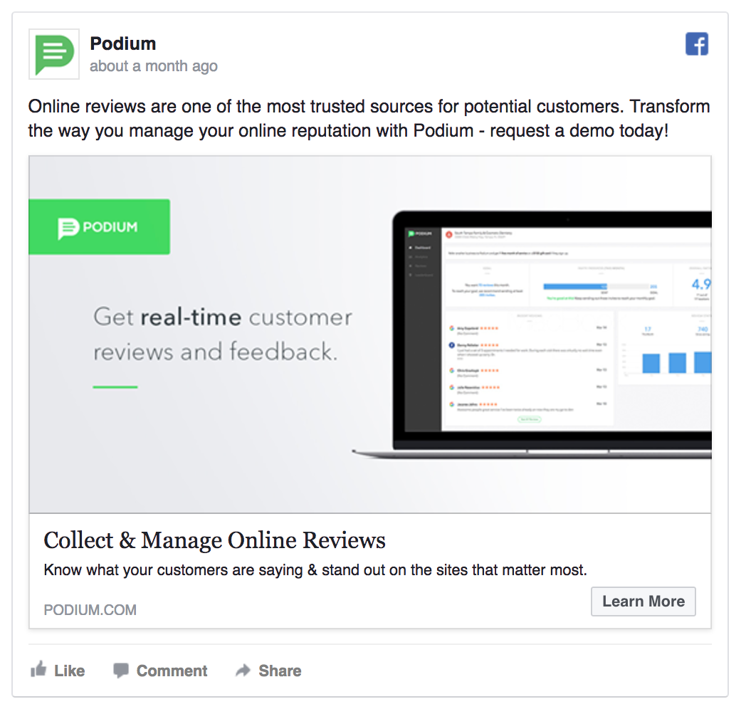 Podium’s Facebook ad image displays their product.