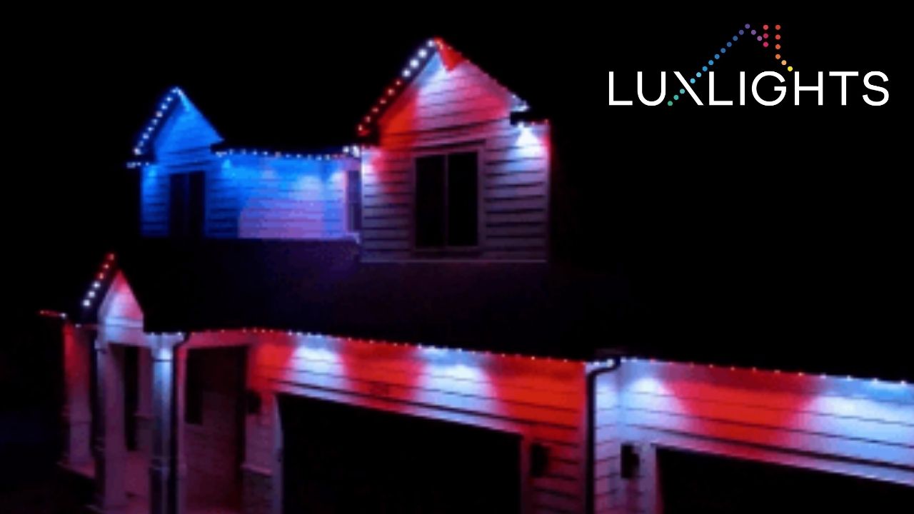 red, white, and blue permanent outdoor lights for the fourth of july