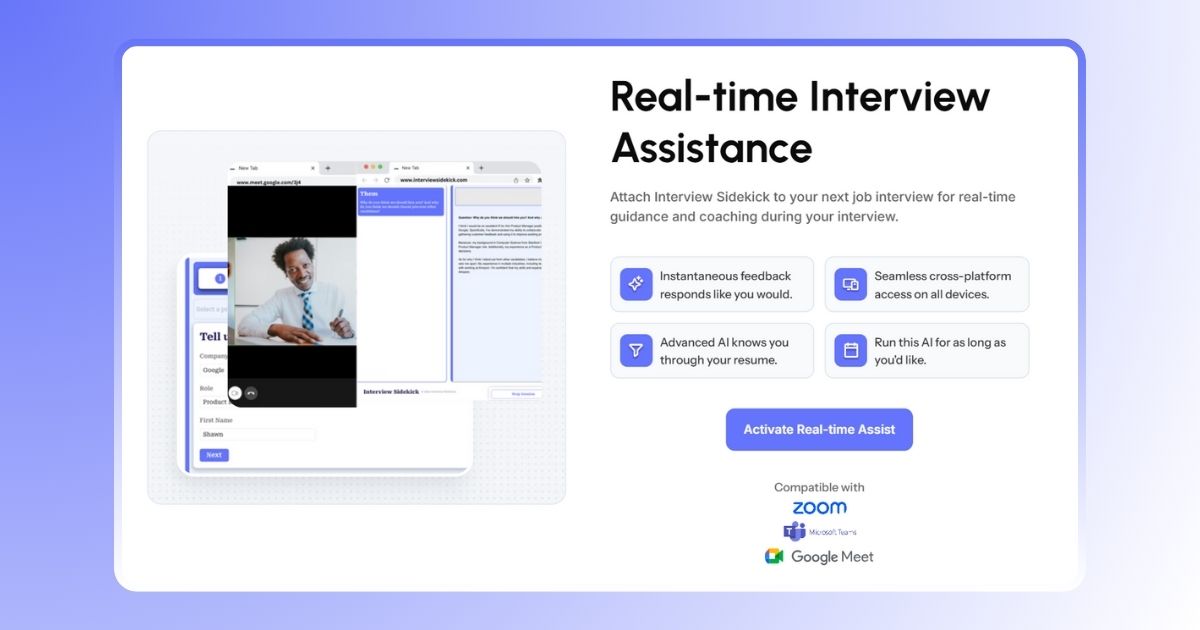 Real time interview assistant of Interview Sidekick | Best free interview simulator