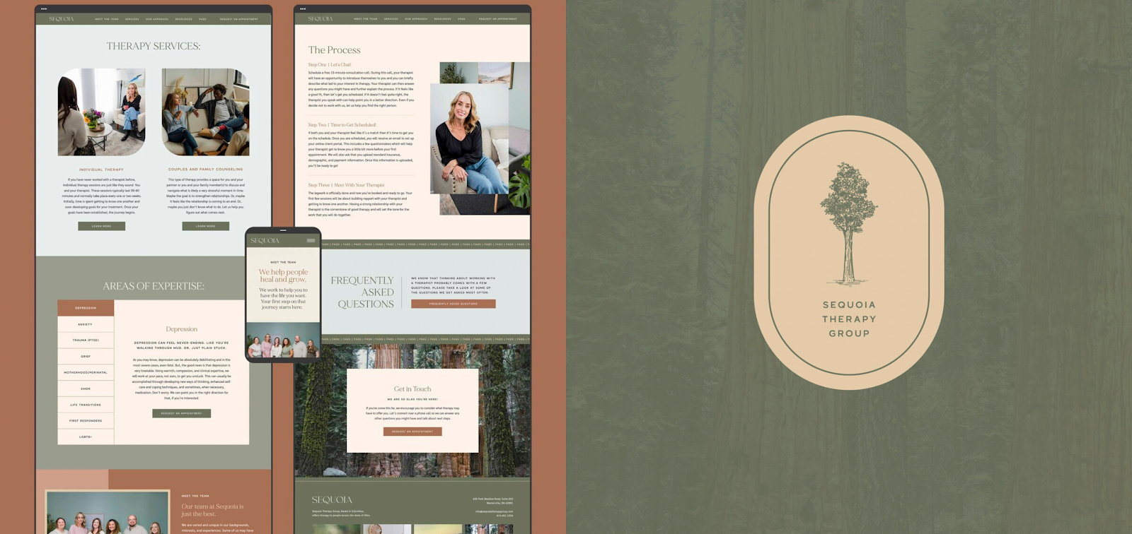 Sequoia Therapy Group as an example of earthy branding for a therapist. 