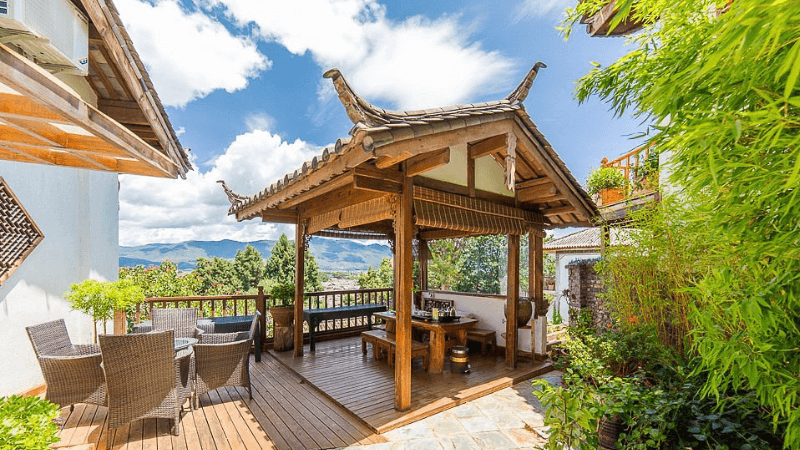 Khách sạn Lijiang Lize Graceland Merry Inn với góc thưởng trà nhìn từ trên cao