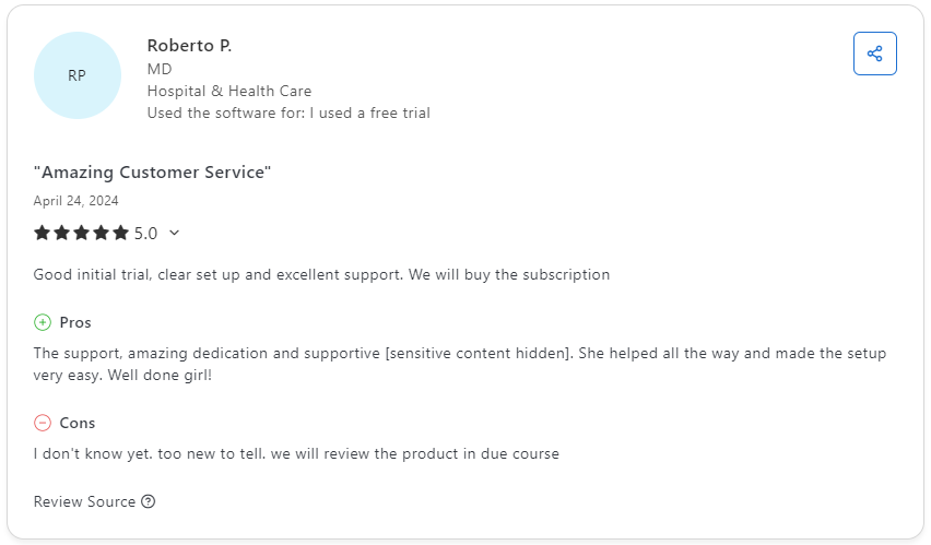 Tablein review on Capterra