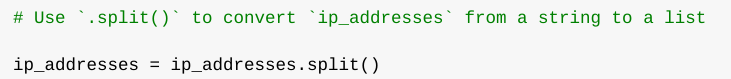 Screenshot of Python code that includes the .split() method