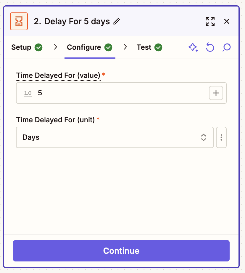 Screenshot of the Delay by Zapier automation