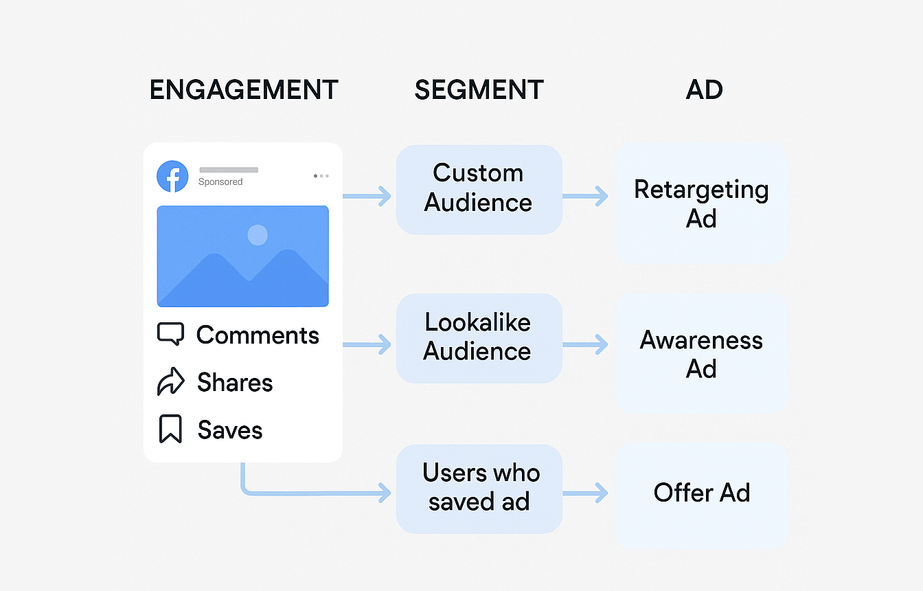 Example of a Facebook Custom Audience build screen or flowchart showing engagement segmentation 