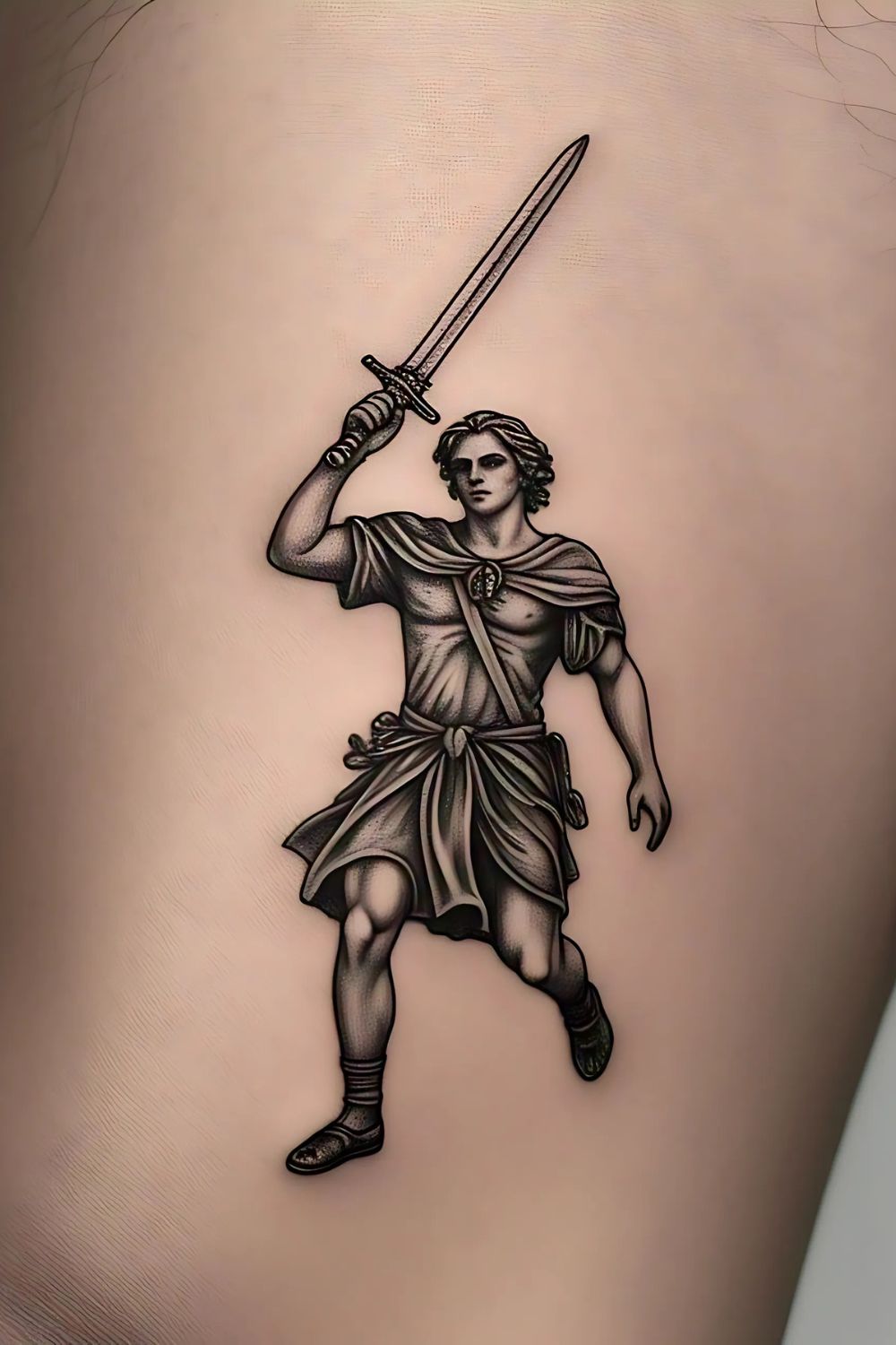Saint Michael Tattoo on the Leg or Thigh