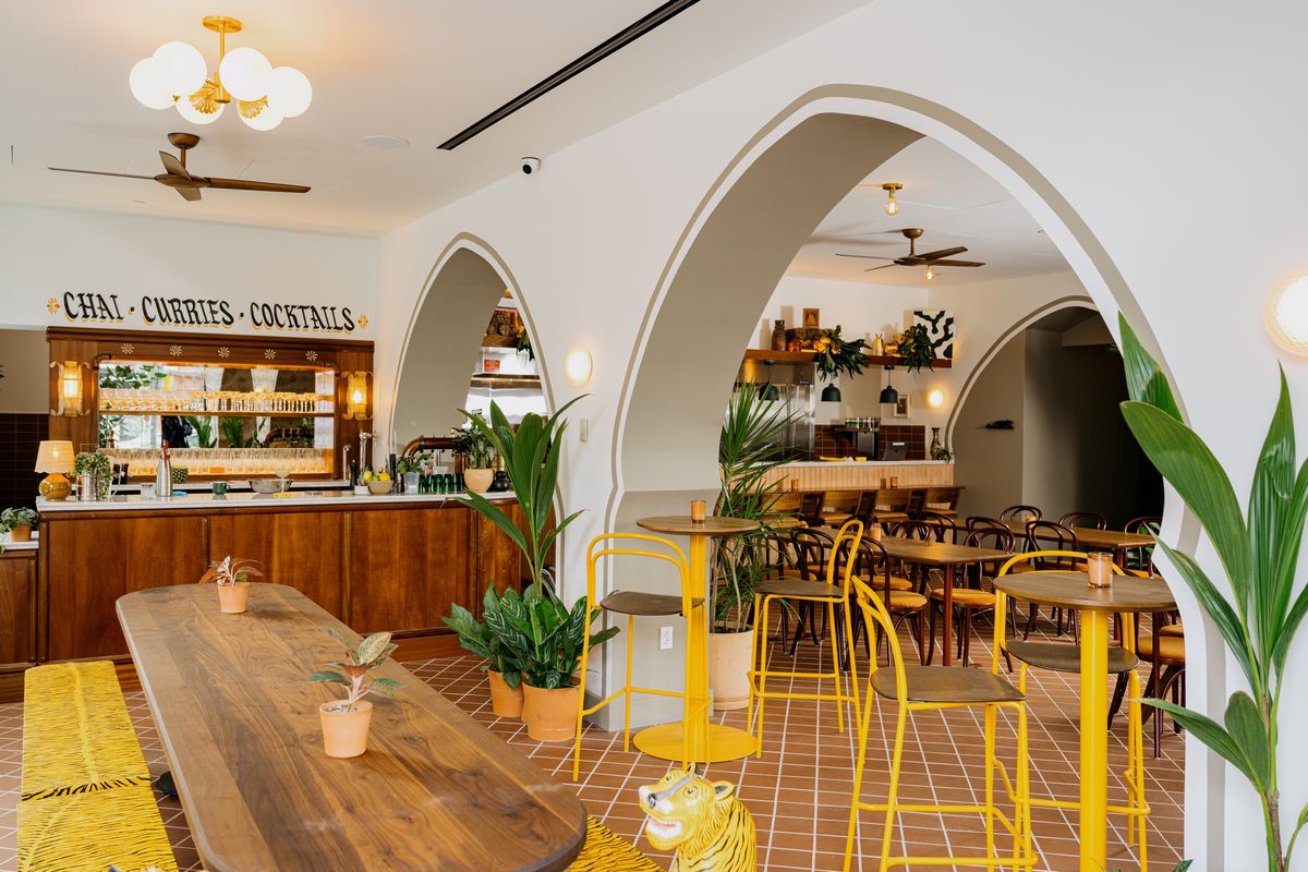 The interior of Inday All Day, a fast-casual restaurant in Williamsburg, Brooklyn.