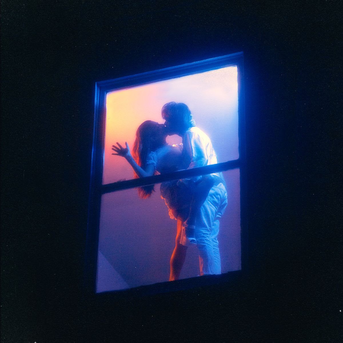 Atmospheric single art of two people in the window for Kissing Someone Else