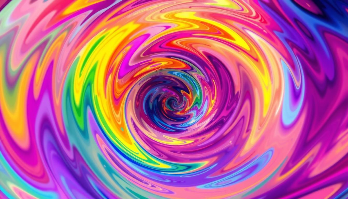 A swirling vortex of colorful energy, representing the alignment of positive vibrations. The colors should be bright and vibrant, with each color representing a different emotion or feeling that contributes to attraction and connection. The vortex should appear powerful and energetic, drawing the viewer in and inspiring them to cultivate their own vibrational alignment. Focus on creating a sense of movement, with the colors blending and shifting to create a dynamic and engaging image.