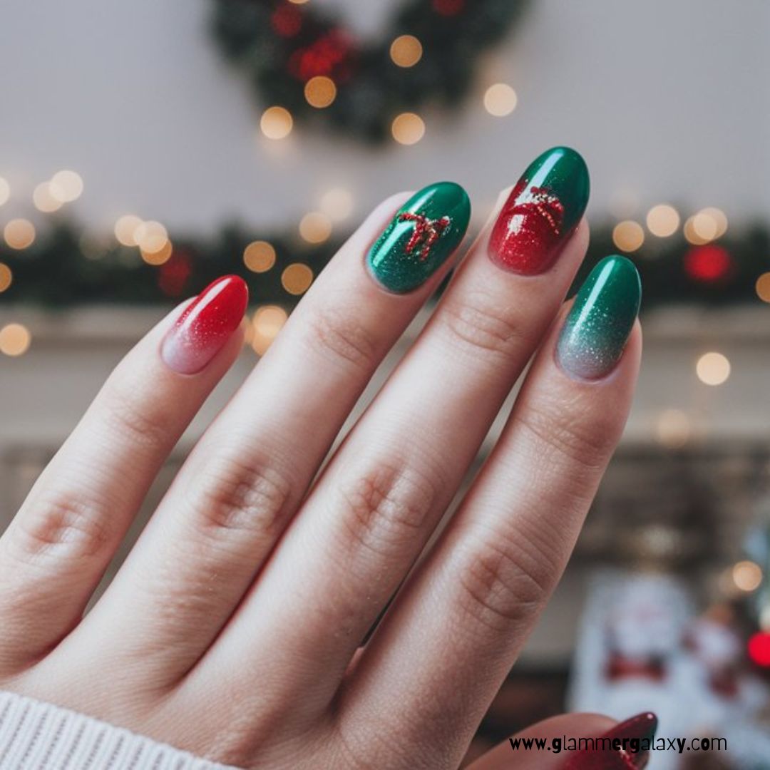 Christmas holiday Nails having Festive Ombre Nail Gradients
