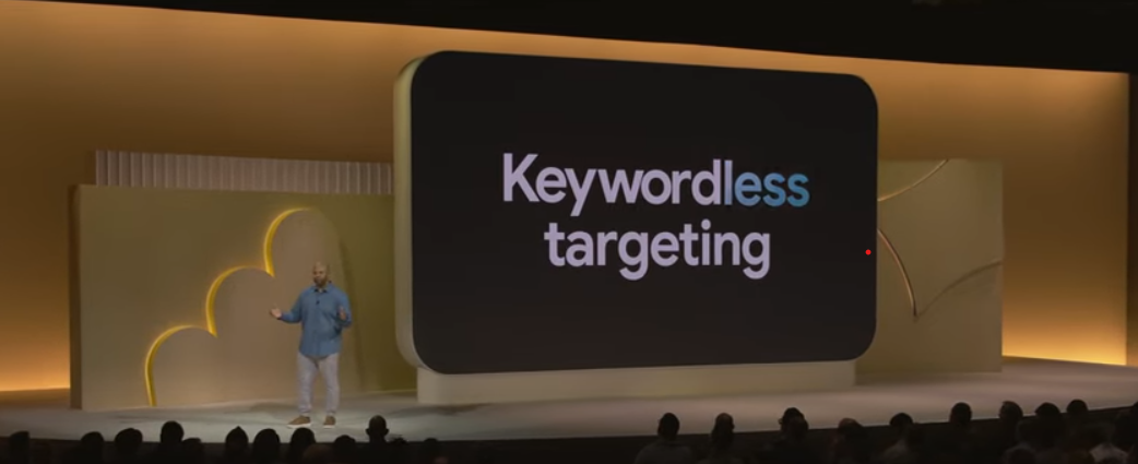 screenshot of keywordless targeting keynote speech at Google Marketing Live 2025