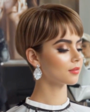 A person with short hair and diamond earrings

AI-generated content may be incorrect.