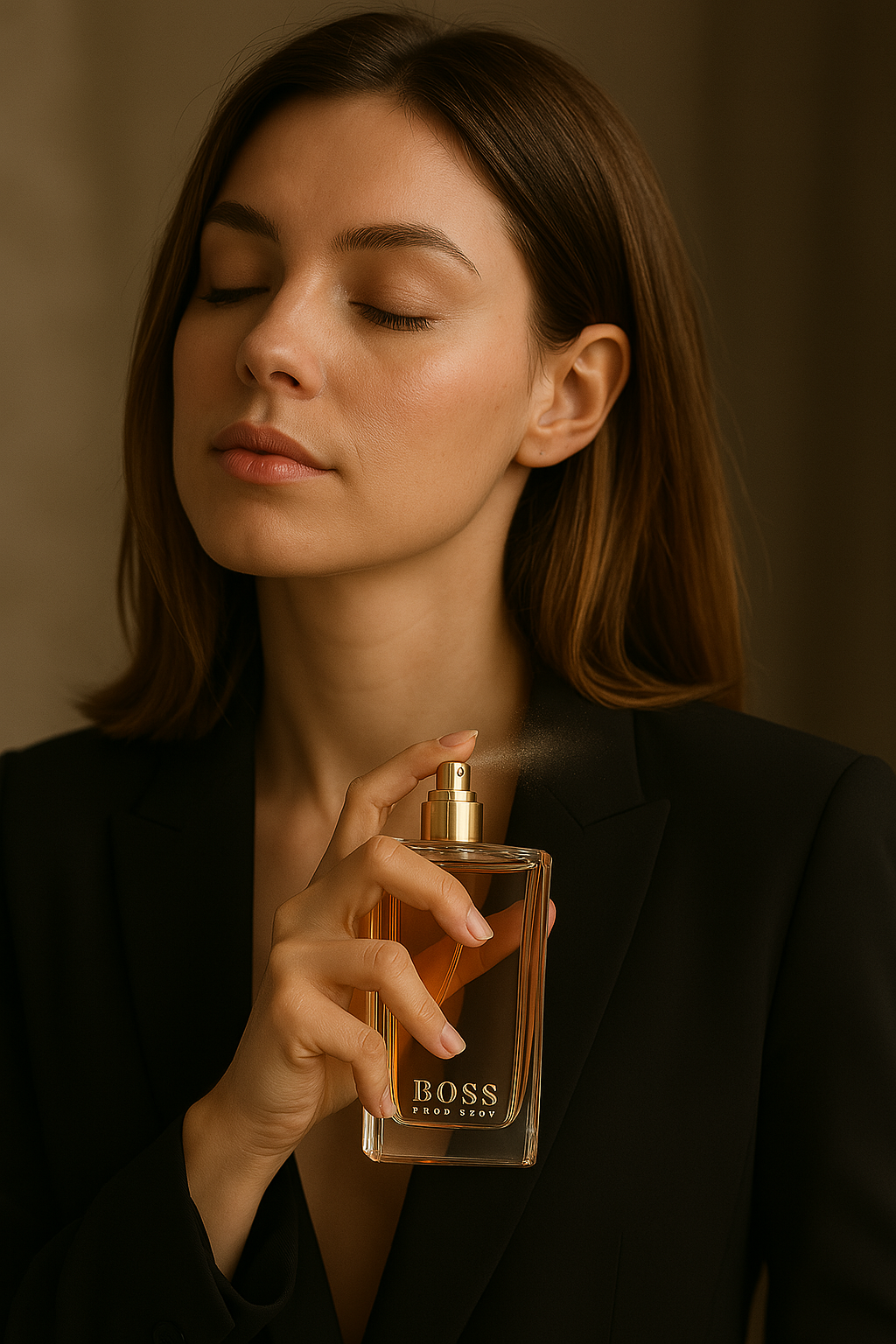 девушка распыляет парфюм Hugo Boss