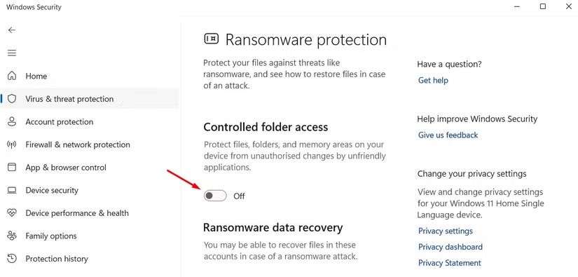 Enabling controlled folder access