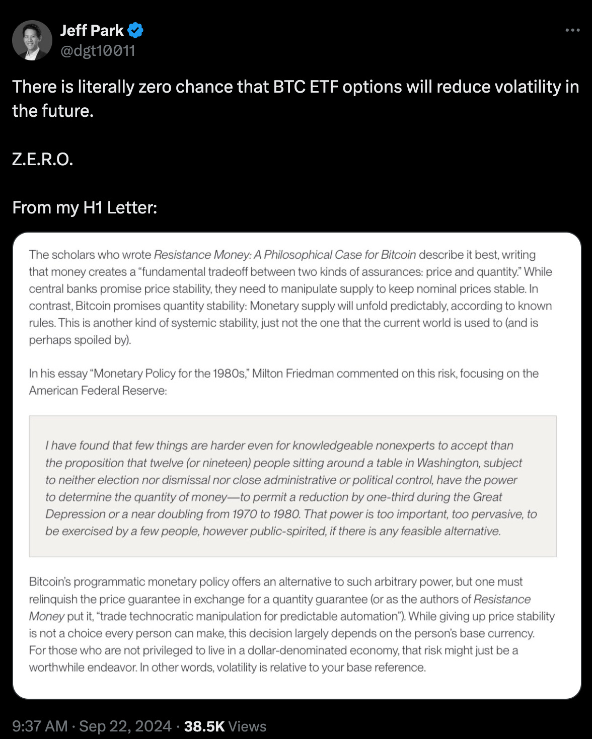 Jeff Park via X BTC ETF options reducing volatility 