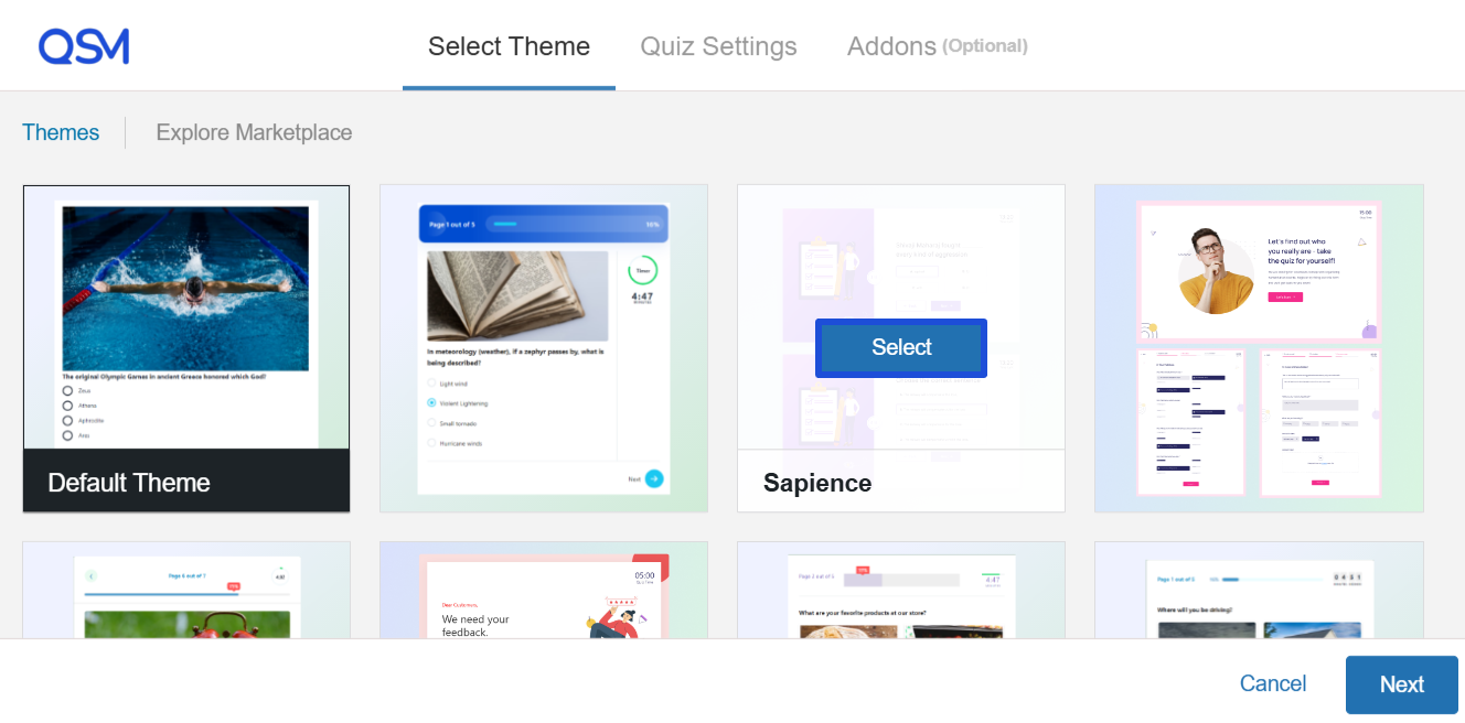 QSM - Select Theme of Online Quiz Maker