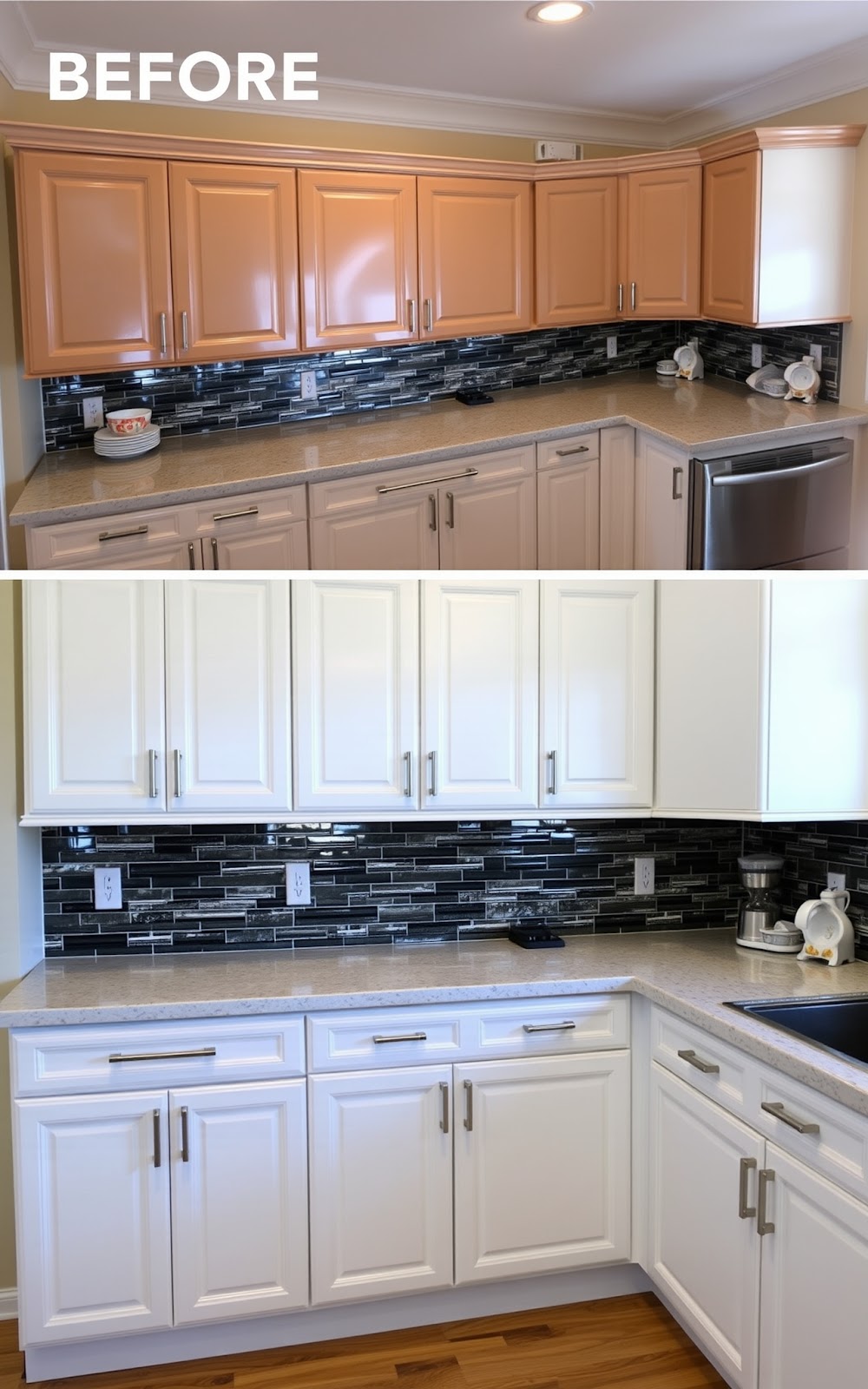 Painted kitchen cabinets transformation