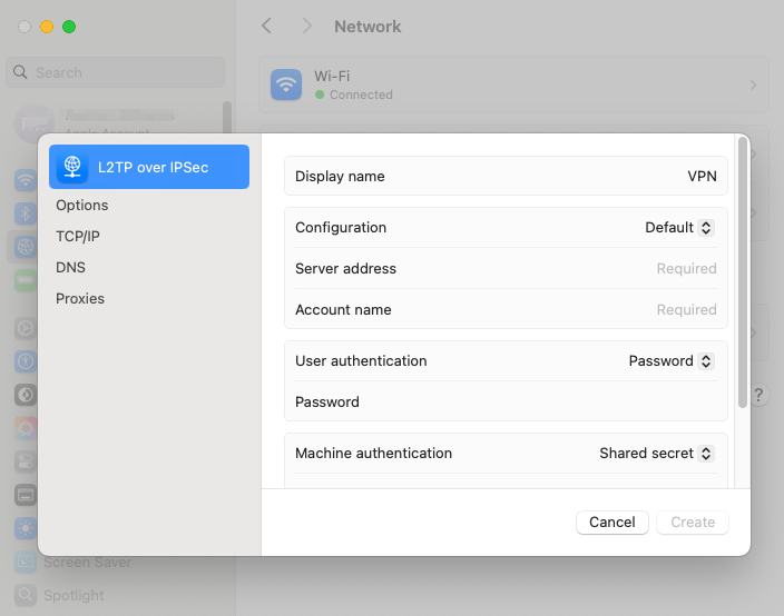 A screenshot of how to add a VPN to a Mac.