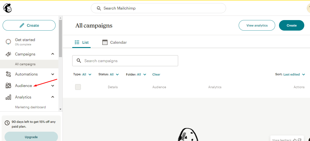 image of mailchimp main dashboard