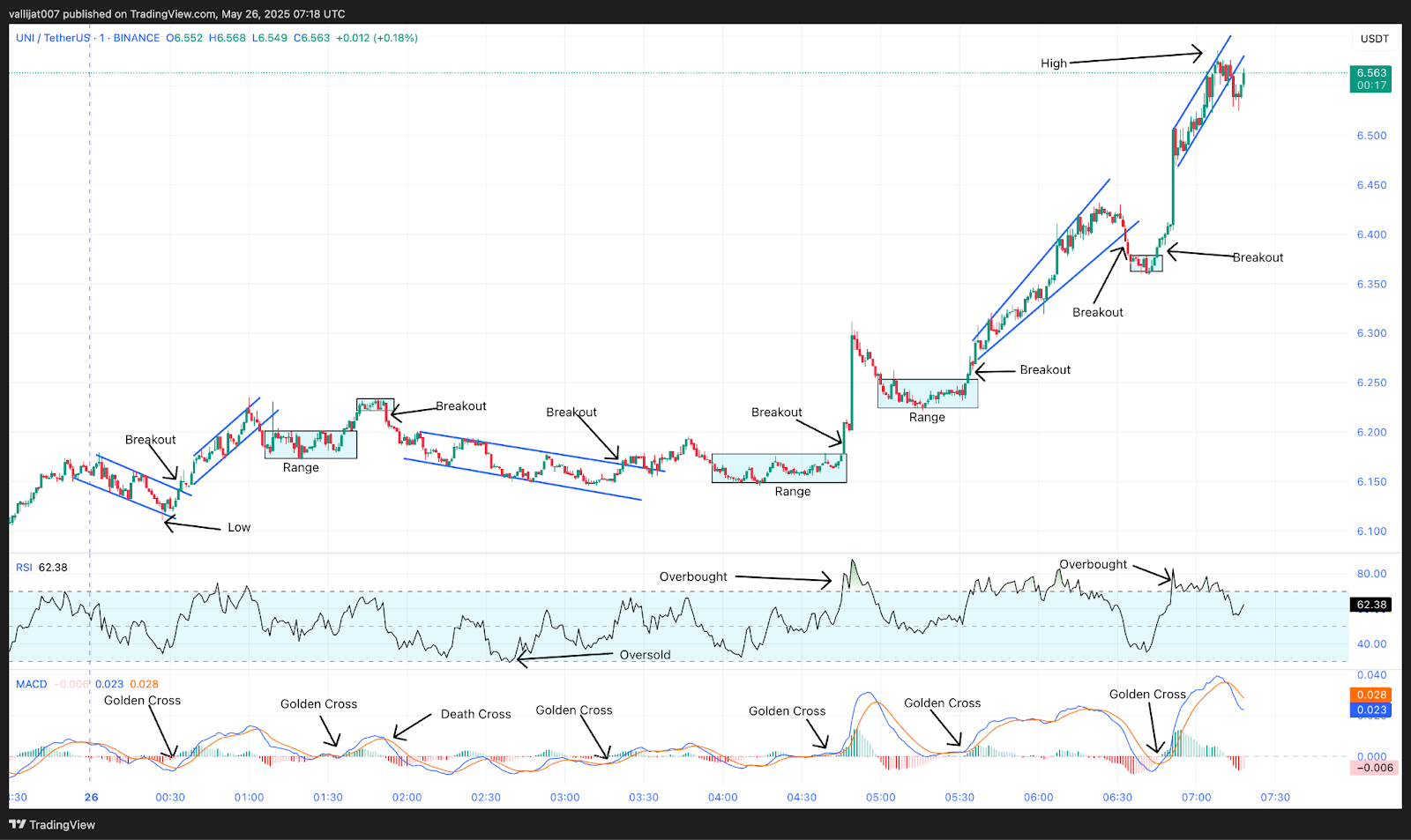 Chart 2: Uniswap/USDT M1 Chart, Analysed by vallijat007, published on TradingView, May 26, 2025
Uniswap price