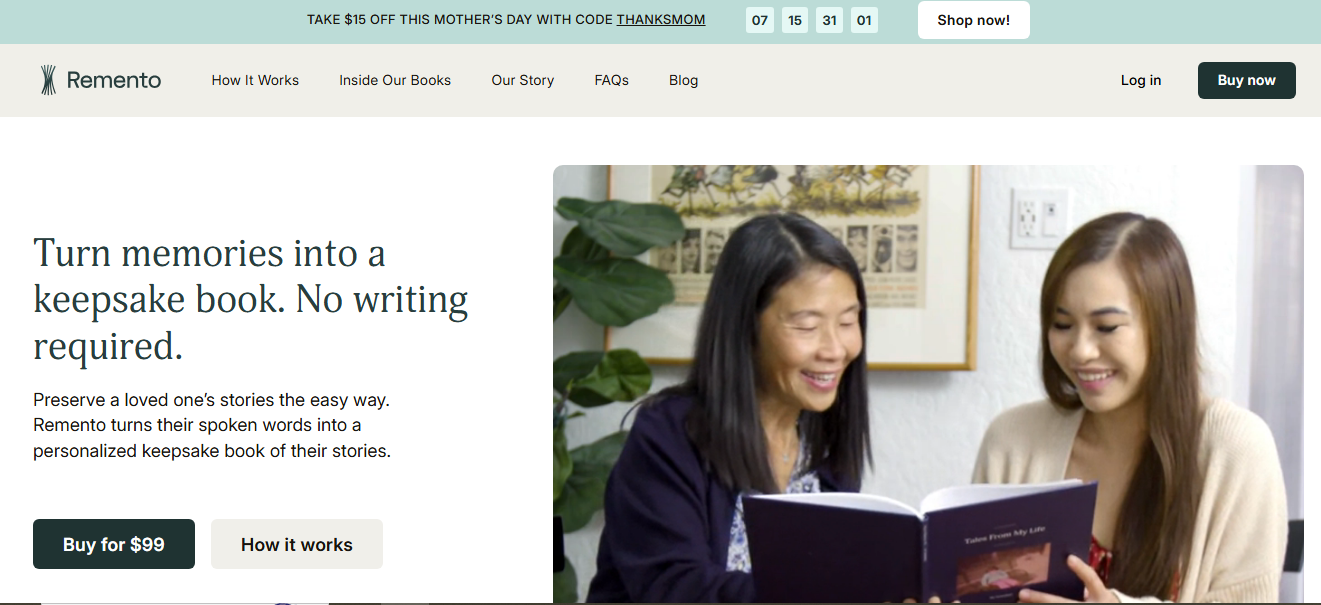 Screenshot of Remento website