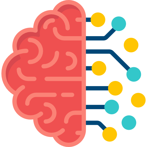 A cartoon drawing of half of a sideways brain with data pathways creating the other half.