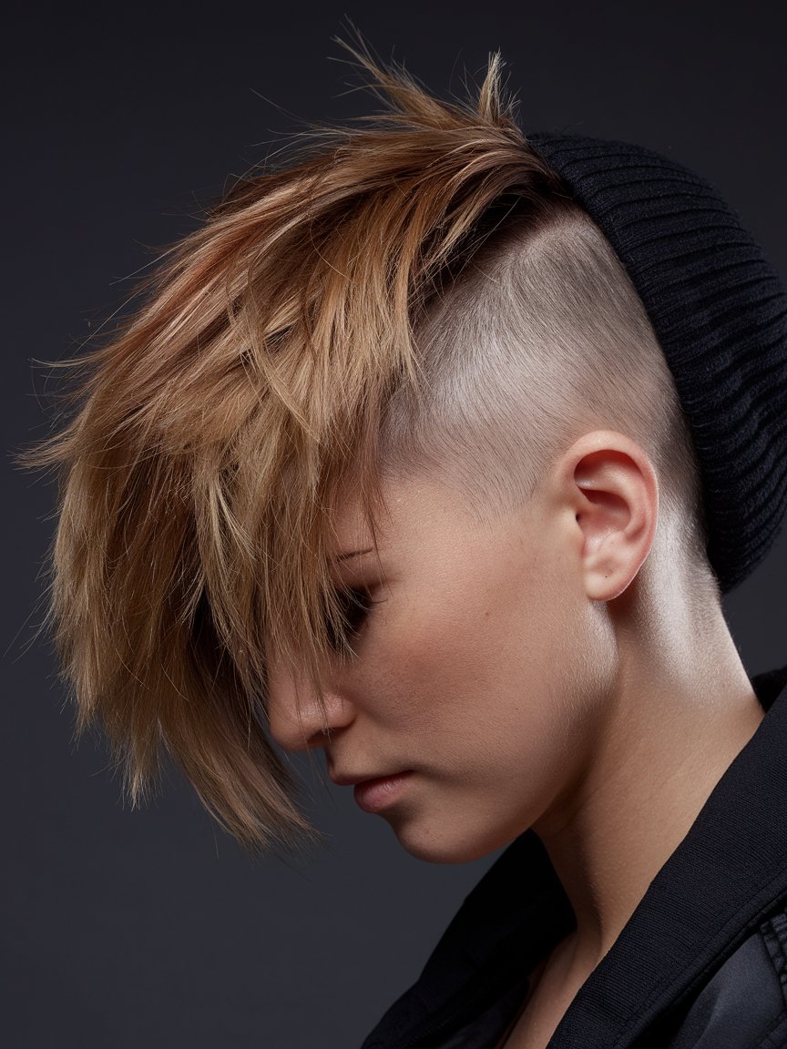 24. Edgy Messy Bob with Shaved Sides