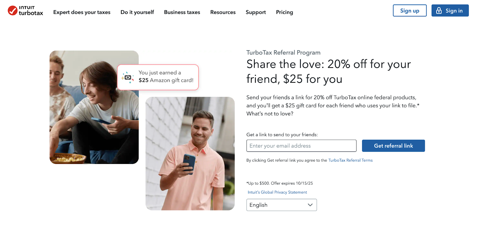 TurboTax referral page