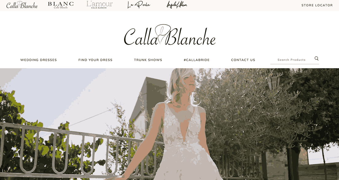 A screenshot of Calla Blanche Dress homepage as one of the fashion brands looking for influencers