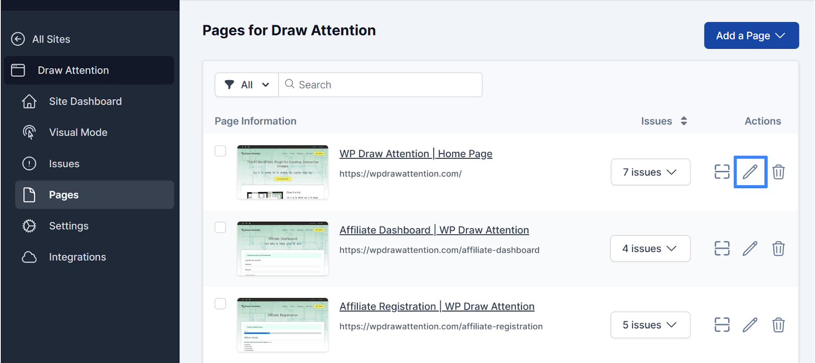 The screenshot displays the edit option in order to update the page title for a page.