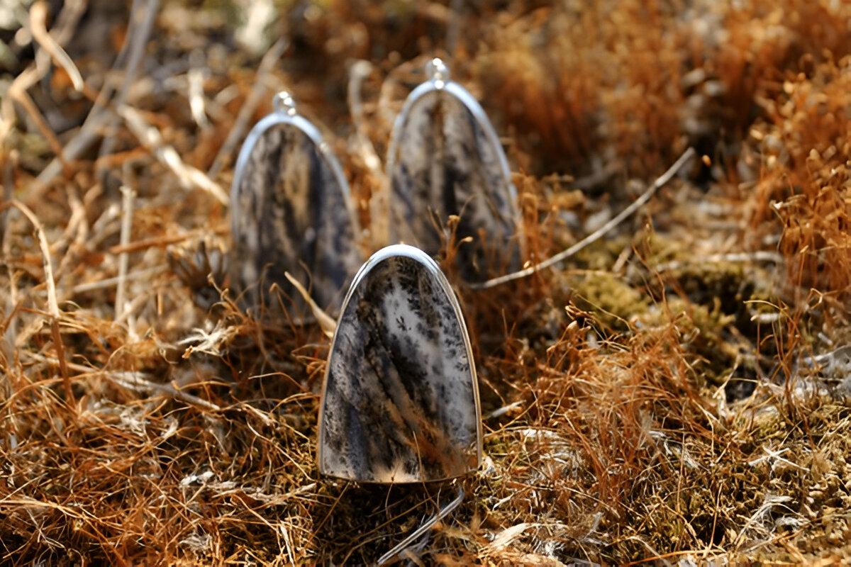 Moss Agate stones on the grass