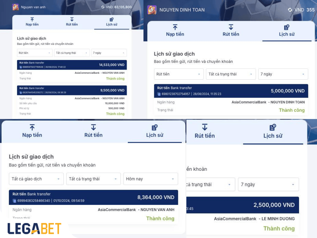 Cách rút tiền từ LegaBet qua thể ngân hàng