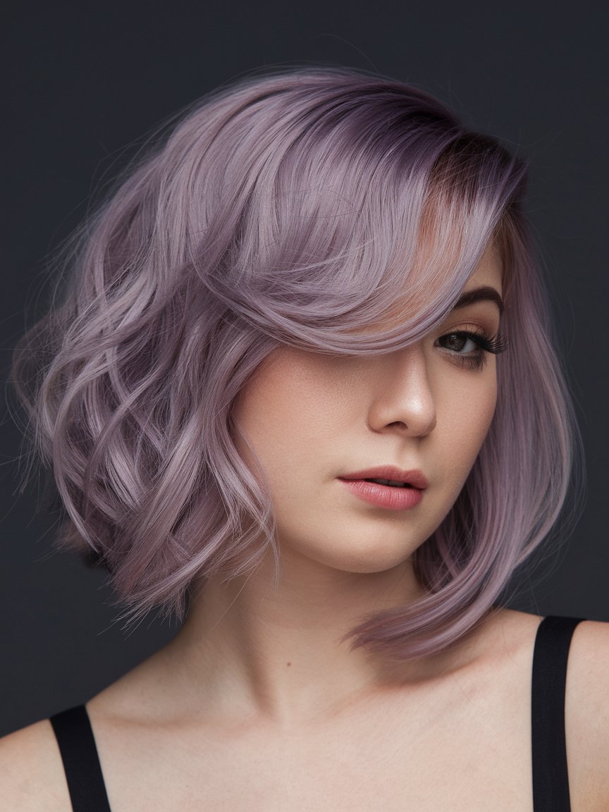 33. Edgy Violet Bob with Side Part