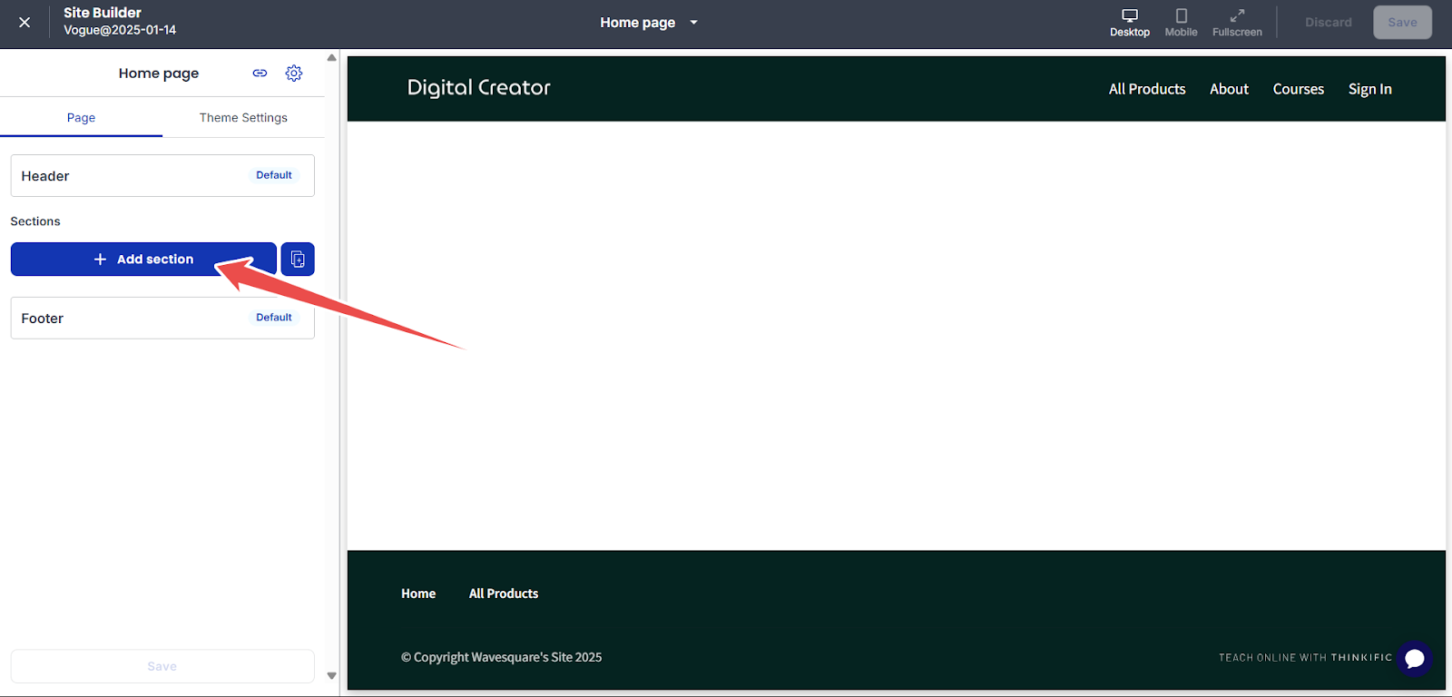 Thinkific site editor