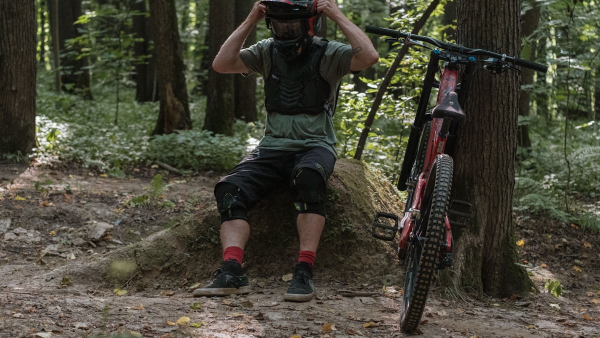 a man wearing a bicycle helmet