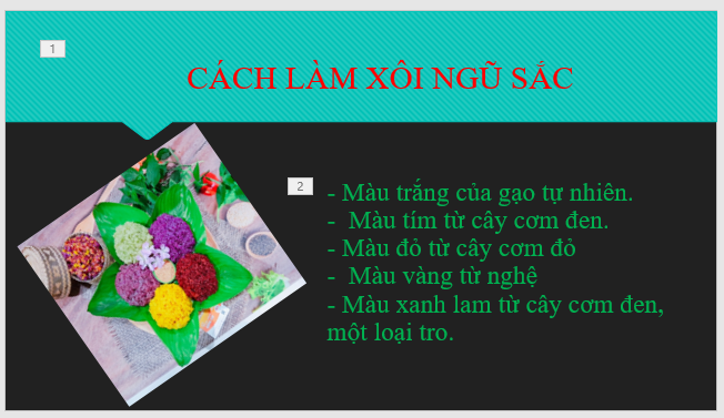 CHỦ ĐỀ E: BÀI 14 - THÊM HIỆU ỨNG CHO TRANG CHIẾUMỞ ĐẦUCâu 1: Làm thế nào để tạo được bài trình chiếu có những phần nội dung xuất hiện tuần tự theo các kiểu xuất hiện khác nhau?Đáp án chuẩn:Ta phải sử dụng các hiệu ứng khác nhau cho bài trình chiếu.2. Tạo hiệu ứng cho các đối tượng trên trang chiếuCâu 1: Em hãy tìm hiểu xem có thể thêm nhiều hiệu ứng cho một đối tượng trên trang chiếu được không?Đáp án chuẩn:Không thểLUYỆN TẬPCâu 1: Em hãy tạo bài trình chiếu giới thiệu một chủ đề về quê hương em, chẳng hạn về danh lam thắng cảnh, danh nhân văn hóa, ngành nghề thủ công, món ăn đặc sản,… Trong bài trình chiếu đó cần sử dụng các hiệu ứng cho các đối tượng trên trang chiếu và hiệu ứng chuyển trang chiếu.Đáp án chuẩn:Các em tham khảo:VẬN DỤNGCâu 1: Hãy bổ sung vào bài trình chiếu ở phần Luyện tập: hình ảnh minh hoạ, địa chỉ những trang web giới thiệu chi tiết về một nội dung trong bài trình bày.TỰ ĐÁNH GIÁ