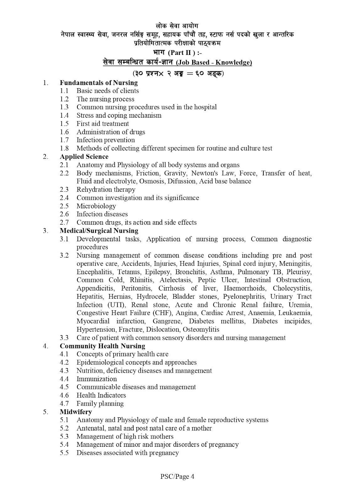 Staff Nurse syllabus: Lok Sewa Aayog Best guidelines 5