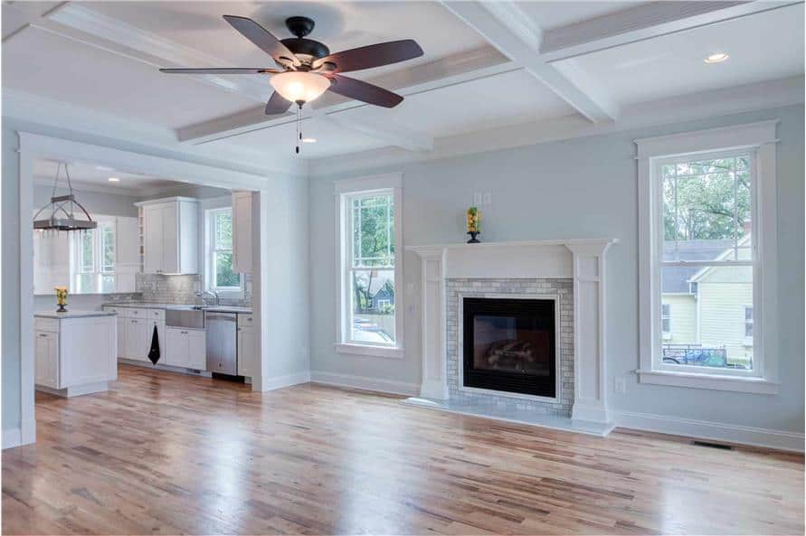 The bright great room opens into the kitchen.