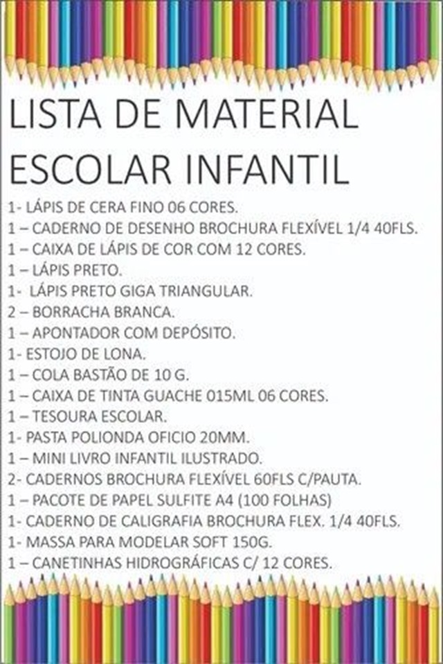 Lista de material escolar ensino infantil