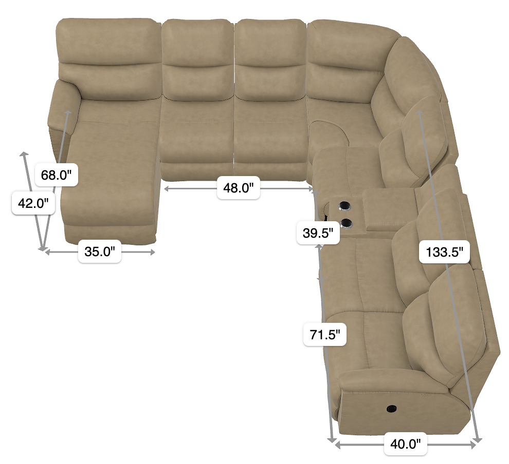 trouper sectional w/ console dimensions