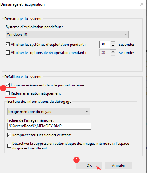 Décocher Redémarrer automatiquement