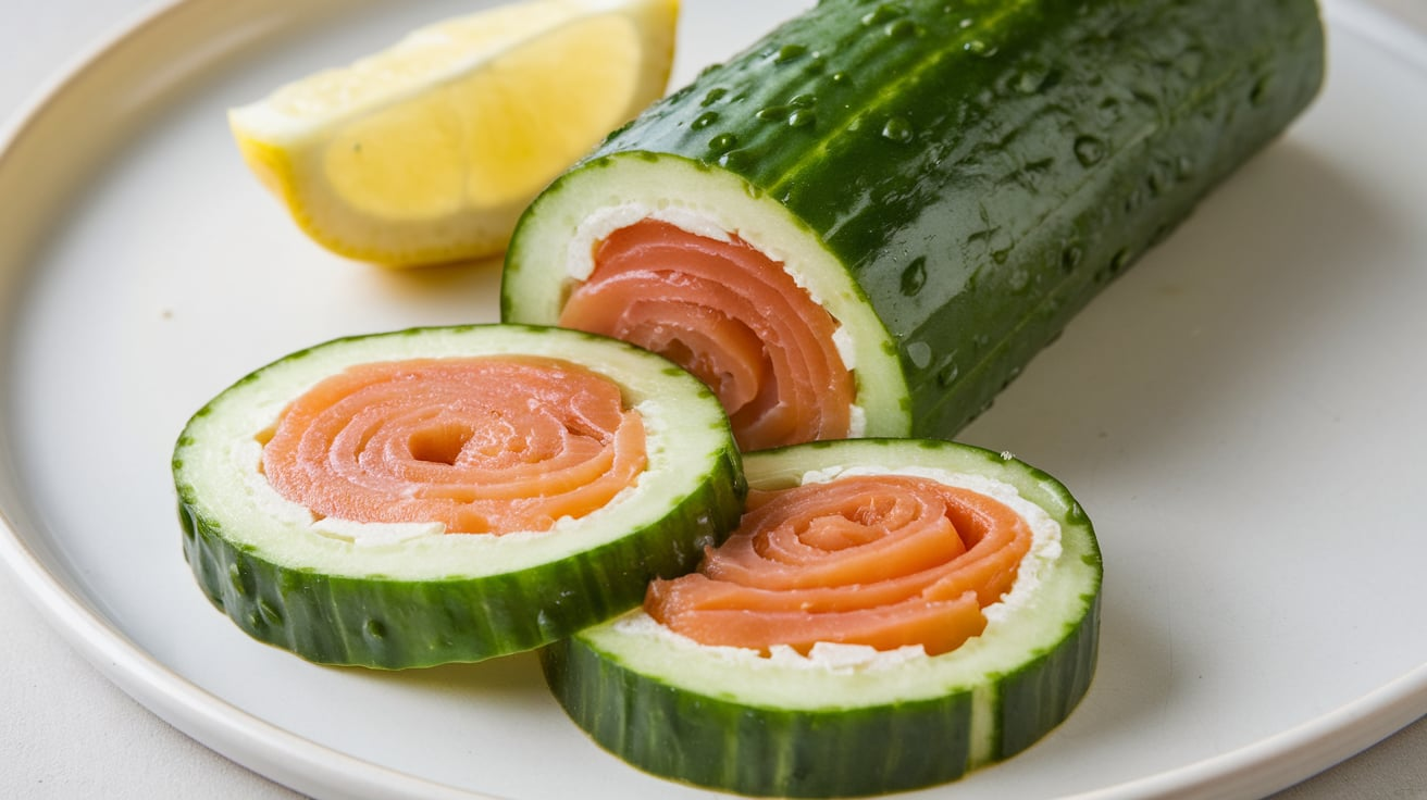 Chatelaine Smoked Salmon Roll on Cucumber Recipe