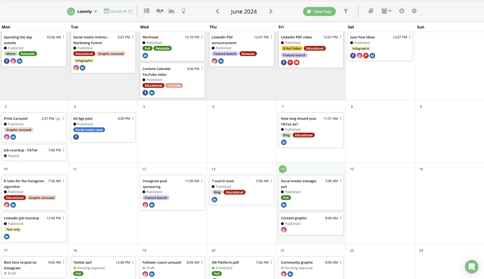 Loomly content calendar