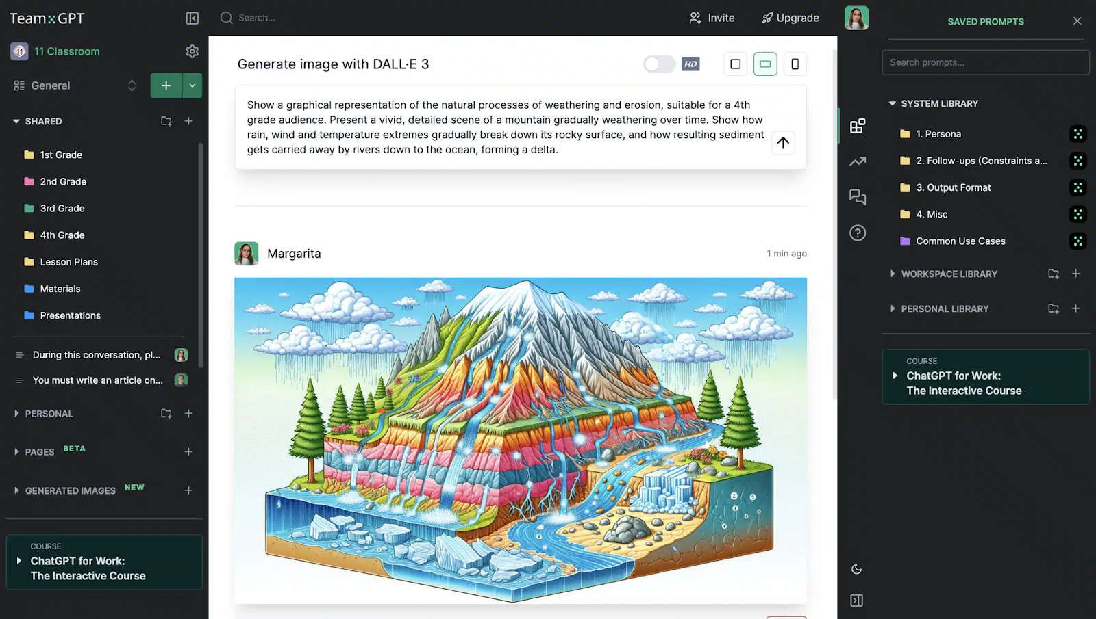 Team-GPT's visual learning interface demonstrating AI-generated diagrams and images