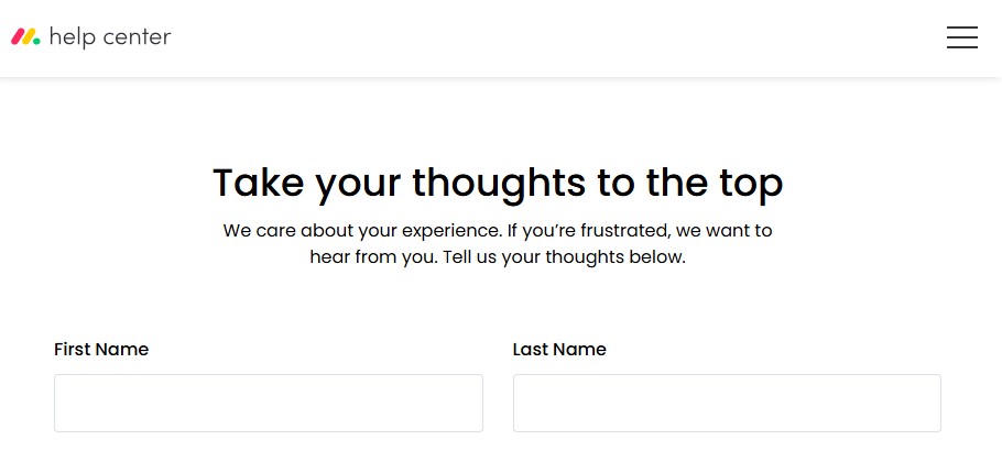 Monday.com branded content reflects a commitment to customer support, as they allow you to reach out directly to CEOs through their contact form. 