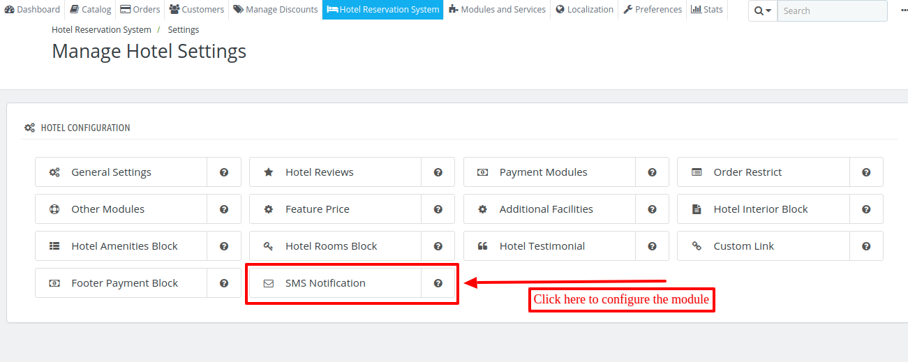 manage hotel setting